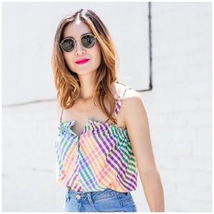J. Crew • button front gingham rainbow top